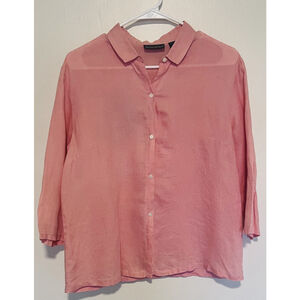 Banana Republic Linen Shirt Women’s Large Peach Button Down 3/4 Sleeve Blouse